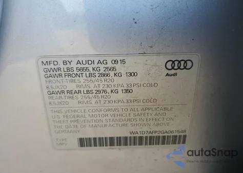 2016 Audi Q5 Premium Plus S-Line from USA, damaged, VIN WA1D7AFP2GA061548